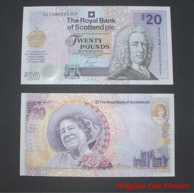 2000 Royal Bank of Scotland Plc £20 – QM 100th Birthday 2000 Royal Bank of Scotland Plc £20 – QM 100th Birthday